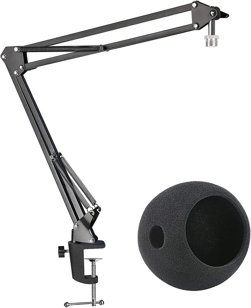 SUNMON Mic Stand with Foam Windscreen For Blue Snowball, Suspension Boom Scissor Arm Stand with Pop Filter Cover for Microphones iCE USB Mic by - Image 1
